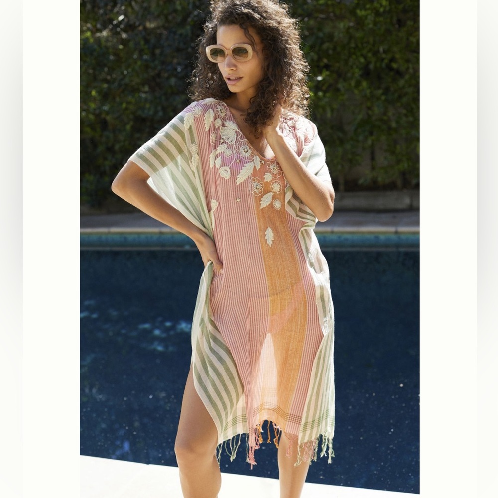 Anthropologie Pink and Orange Striped Swim Coverup